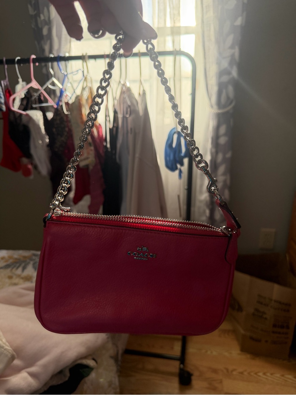 Coach Pink Leather Chain-Handle Wristlet